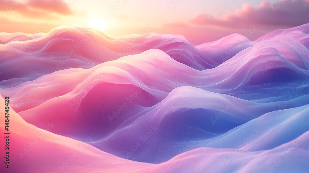 Obraz premium Abstract sunrise landscape with soft pink and blue waves a serene dreamscape generative ai