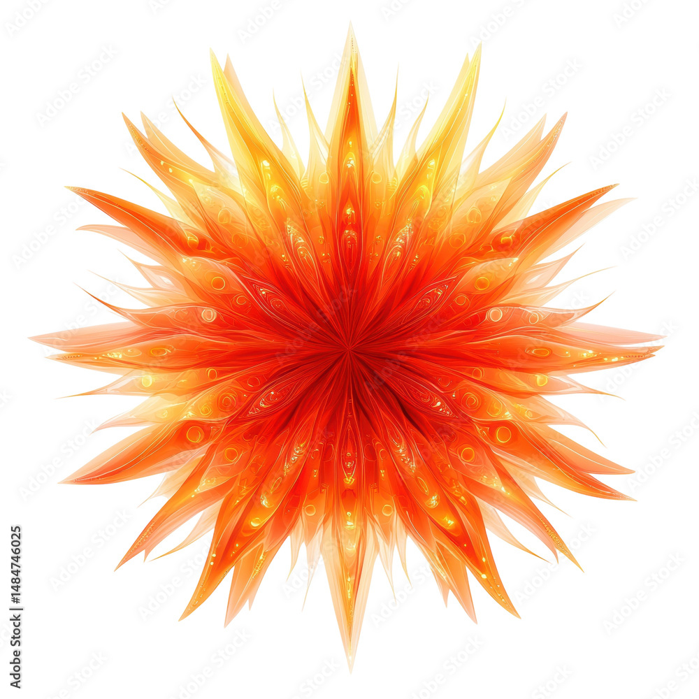 Naklejka premium Fiery burst of radiant energy in an abstract fractal flower illustration on transparent background