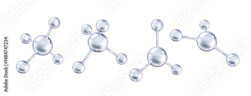 Silver collagen molecules complex structure realistic color icons set. Protein building blocks for skin health 3d objects bundle on white