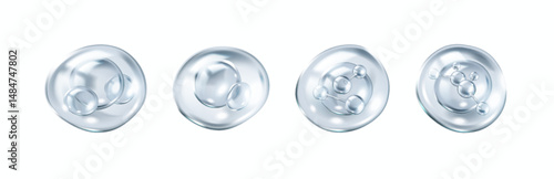 Transparent bubbles containing collagen molecules realistic color icons set. Complexity of essential proteins 3d objects bundle on white