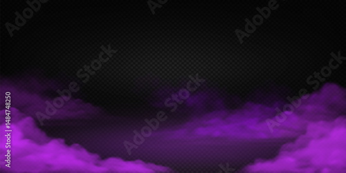 Ethereal purple fog swirls on a dark checkered background creating a mysterious atmosphere suitable for fantasy themes or Halloween with copy space.