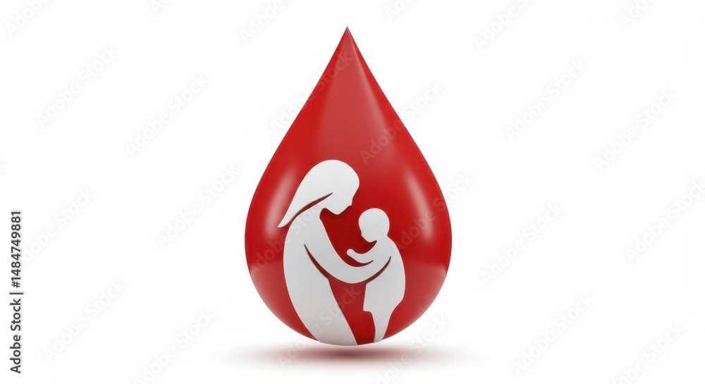 Obraz premium Maternal Health and Childcare: A Blood Drop Symbol Representing Mother and Child Wellbeing