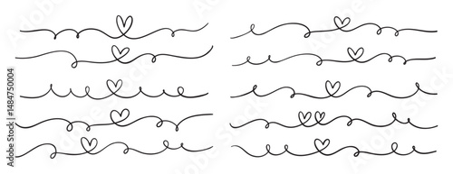 hand drawn line heart doodle style border. Heartbeat or love line concept drawing.