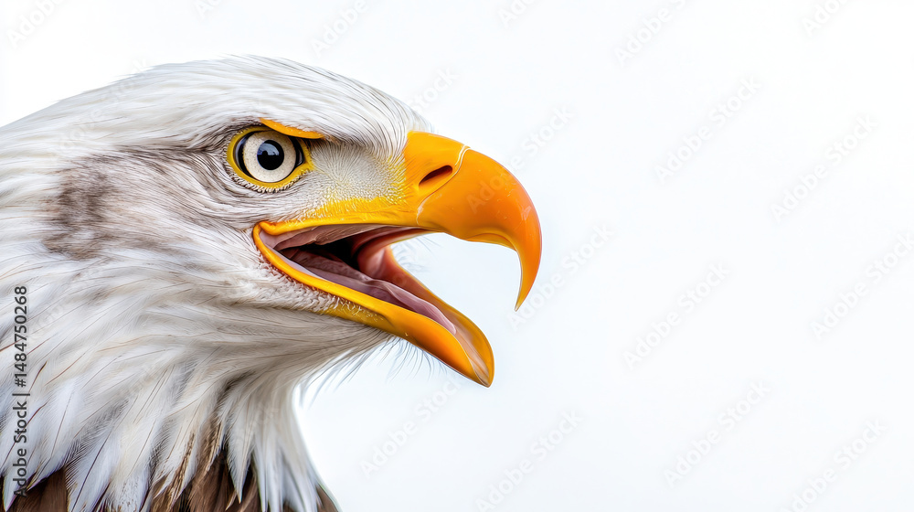 Obraz premium Majestic eagle with striking features, showcasing its sharp beak and intense gaze against clean background