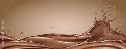 Rich chocolate splash in motion on smooth gradient background. The illustration uses brown tones to convey a sense of indulgence and luxury. Perfect for dessert themes.