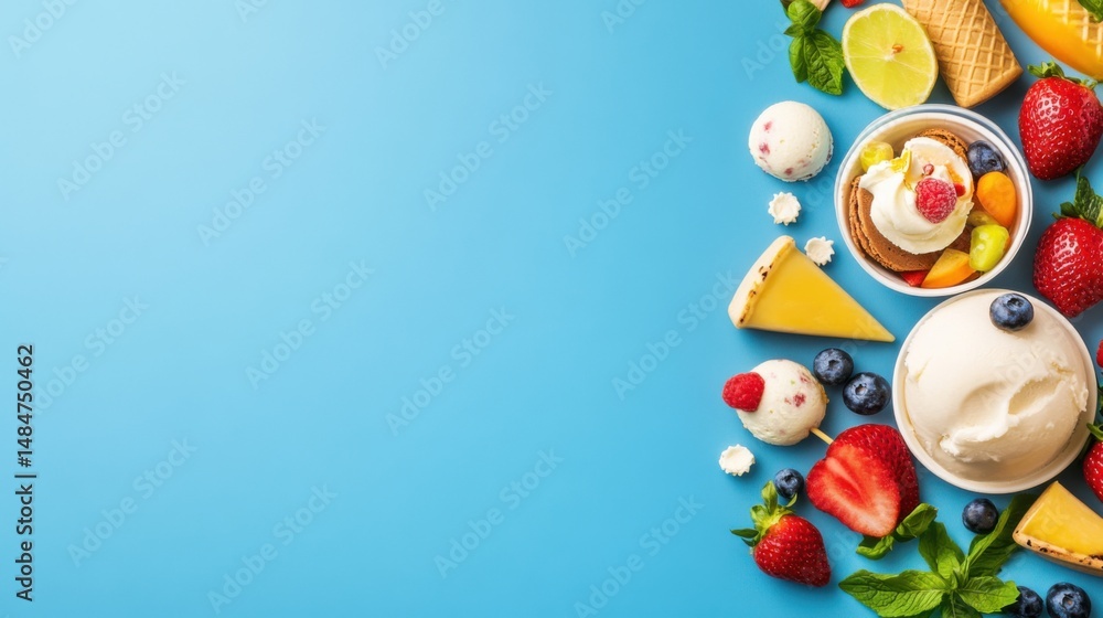 Fototapeta premium Colorful Assortment of Delicious Ice Cream and Fresh Fruits