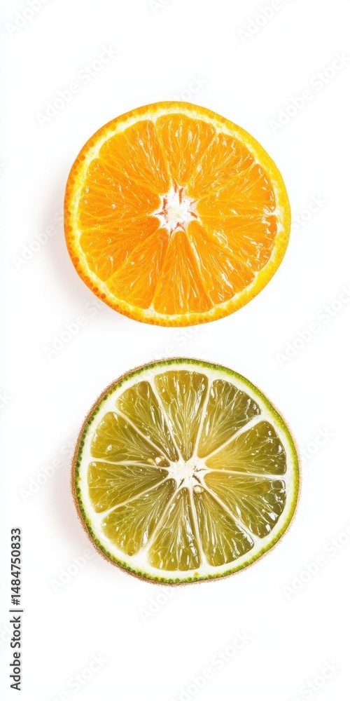 Fototapeta premium Fresh orange and lime slices on white background