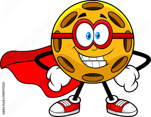 Superhero Pickleball Mascot With Cape And Glasses - Vector Hand Drawn Illustration Isolated On Transparent Background
