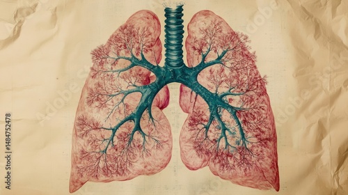 Vintage Anatomical Illustration of Human Lungs