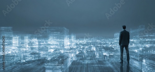 Wallpaper Mural Business man on future network city. High quality Torontodigital.ca
