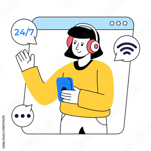 A colored design illustration of online customer service