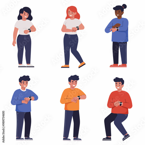 Smartwatch Wearers: A stylish collection of individuals from various backgrounds showcases smartwatches on their wrists, highlighting the intersection of technology and personal style.
