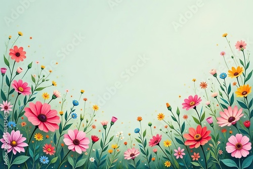 Scattered wildflowers, naive style, pastel hues, simple, airy