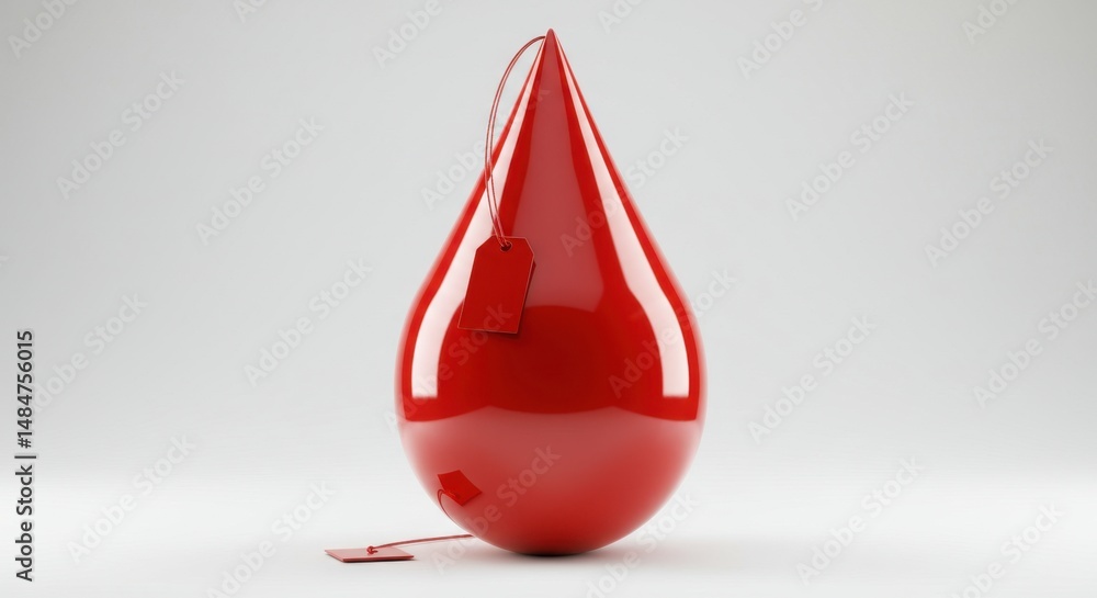 Obraz premium Red Blood Drop with Price Tag: A Symbolic Image of Donation and Value of Life