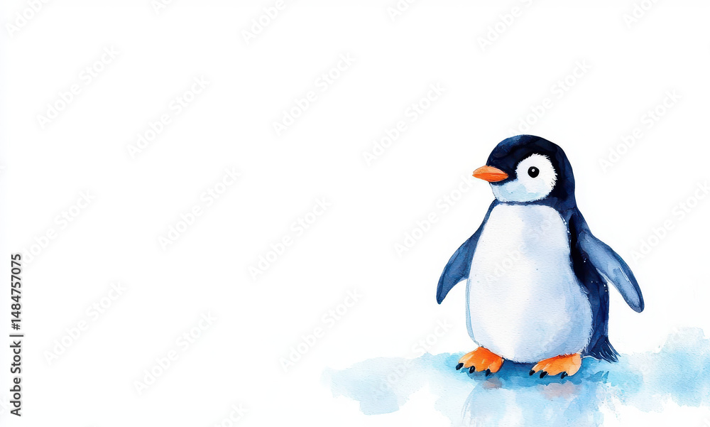 Fototapeta premium Cute and adorable penguin illustration with blue and white color scheme, perfect for children themes and designs