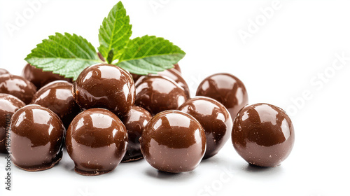 Wallpaper Mural Delicious chocolate balls with glossy finish, garnished with fresh mint leaves, create inviting and indulgent treat Torontodigital.ca