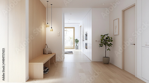 Wallpaper Mural Minimalist interior design featuring bright hallway with wooden accents, modern lighting, and potted plant, creating welcoming atmosphere Torontodigital.ca