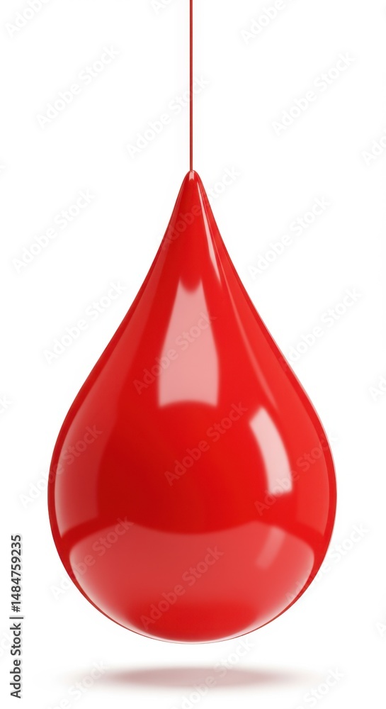 Obraz premium A Single Red Drop Hanging in the Air: Abstract Minimalist 3D Render of a Suspended Teardrop