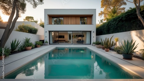 Wallpaper Mural Refreshing mini pool surrounded by lush landscaping in a modern suburban house offering a perfect outdoor space for relaxation and leisure activities on a warm summer day Torontodigital.ca