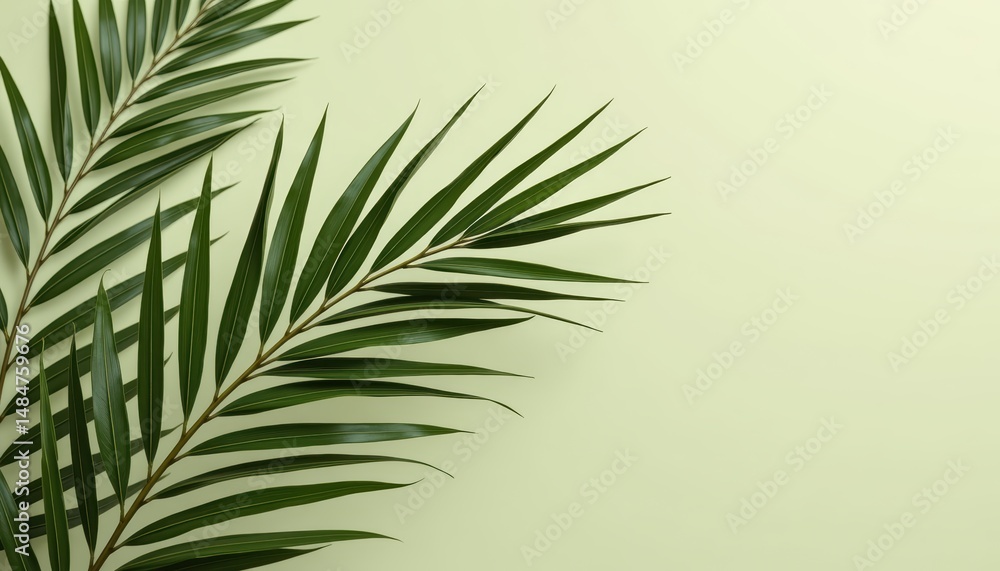 Obraz premium Tropical paradise, vibrant green palm tree against a lush green backdrop lush