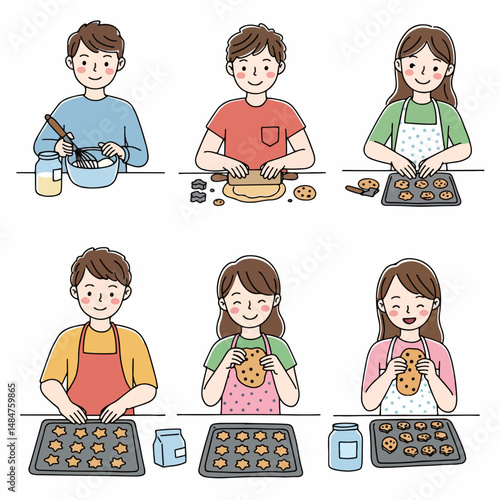 Baking Delight: Step-by-Step Guide: A whimsical illustration series showcases the joy of baking, capturing each step in a charming, step-by-step guide for creating delicious treats.