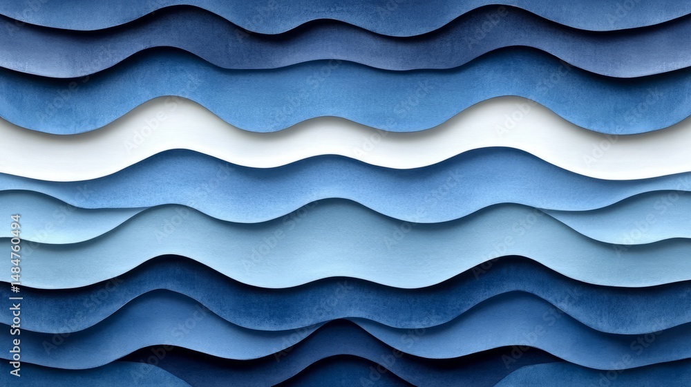 Fototapeta premium Abstract pattern of layered blue waves in various shades creating a calming and hypnotic visual effect