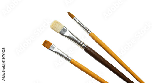 Arrangement of Paintbrushes with Wooden Handles on a Dark Background