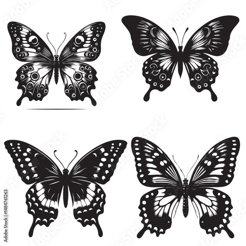 Butterfly Silhouette  set isolated on white background
