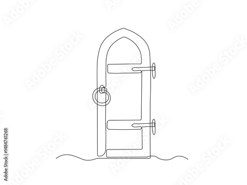 Abstract antique door, continuous single line art drawing sketch, logo