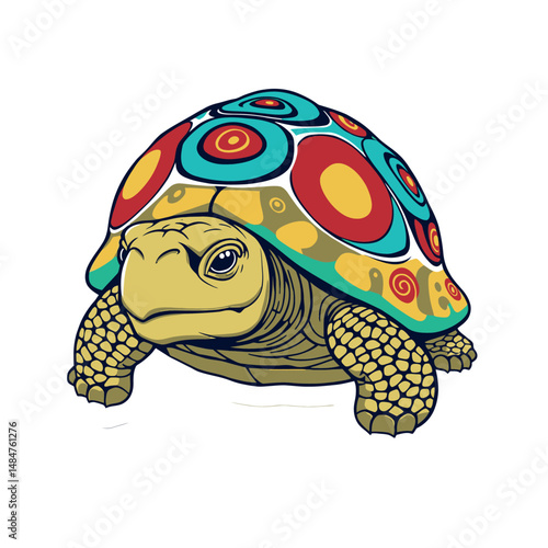 Colorful Tortoise Sticker with Artistic Shell Design and Illustration