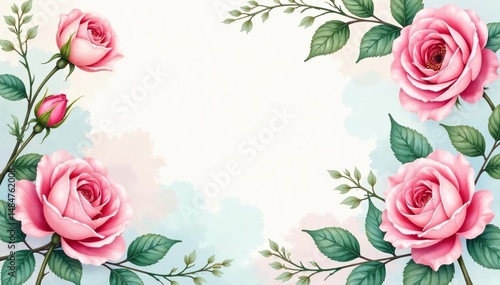 Delicate watercolor roses, climbing vines, soft pastel hues, seamless, spring
