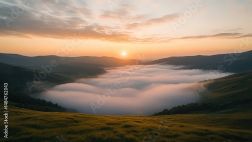 Wallpaper Mural Wide Angle Shot of a Dramatic Sunrise Over Rolling Hills with Misty Valley in the Background Torontodigital.ca