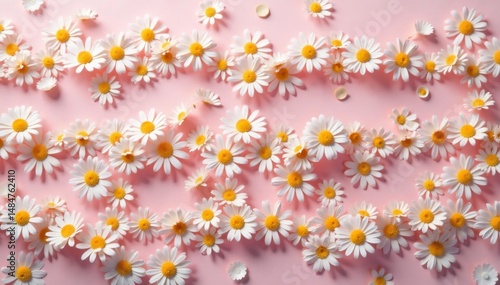 Small-scale, densely packed daisy chain pattern on pastel background , gentle, print, daisies