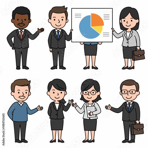 Business presentation in office: In an office setting, a diverse group of professionals engaging in various presentations, showcasing charts, graphs, and offering insightful perspectives.