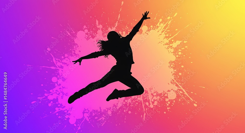 Naklejka premium Dynamic Silhouette: Sunset Leap