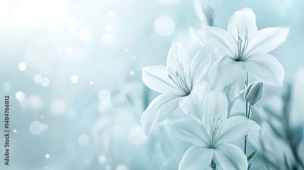 Naklejka premium Serene white lilies bokeh background