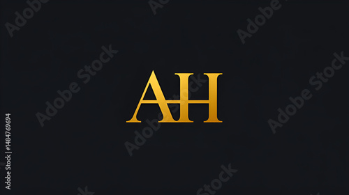 Elegant, Luxurious, Professional and minimal AH letters monogram icon design in bright golden color.