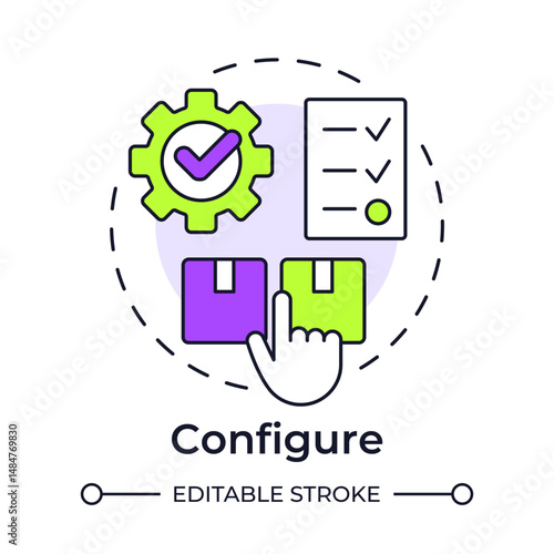 Configure multi color concept icon. Business strategy. Product development, service. Round shape line illustration. Abstract idea. Graphic design. Easy to use in infographic, article