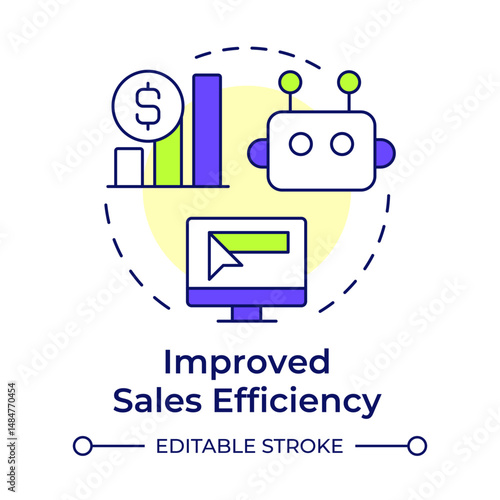 Improved sales efficiency multi color concept icon. Statistical metrics. Monitoring, analysis. Round shape line illustration. Abstract idea. Graphic design. Easy to use in infographic, article