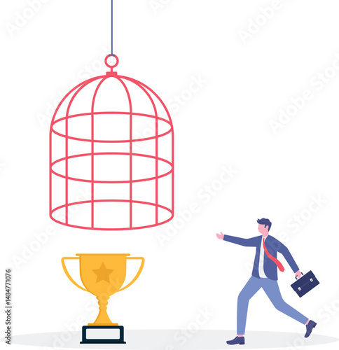 Success trap, problem with career or betrayal in business deal concept.flat character life .

