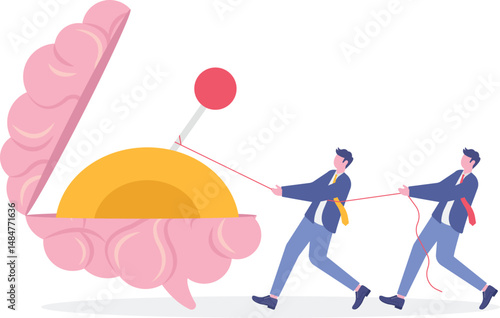 shifting or switch gear on human brain.flat vector illustration.

