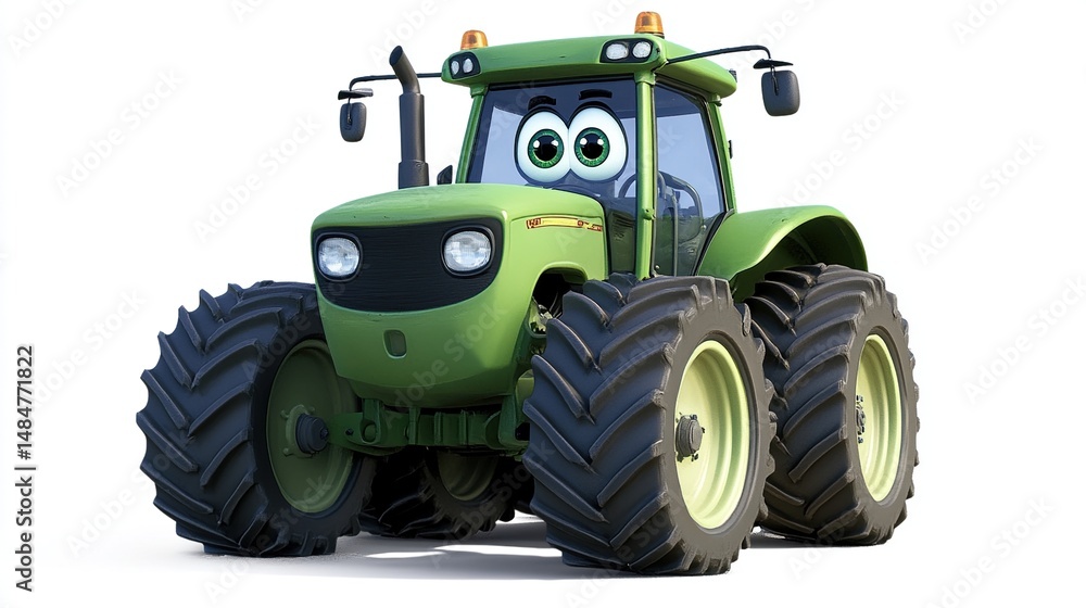 Obraz premium Cartoon farm tractor with large eyes