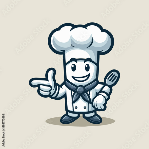 Flat Vector Chef Mascot Character Illustration with Cute Expression and Professional Uniform Design for Culinary Branding Food Logo Business Icon Kitchen Concept and Restaurant Cartoon Design