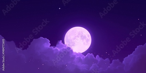 Fototapeta Naklejka Na Ścianę i Meble -  Glowing full moon above dreamy purple clouds 