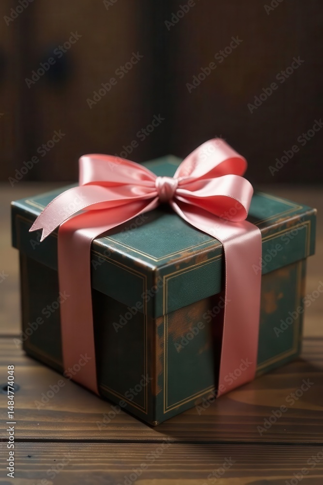 Fototapeta premium Elegant vintage box, satin bow, aged wood grain, wood grain, decor, texture