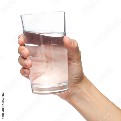 Empty glass of water held in a hand