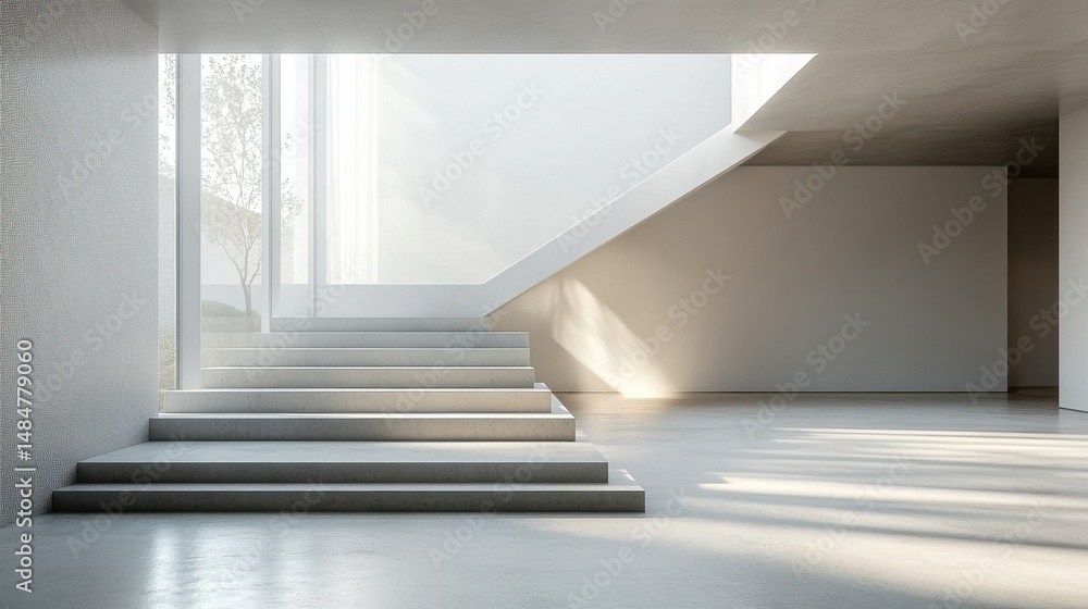 Obraz premium Clean angular architecture, soft light, minimalist space, concrete floor only