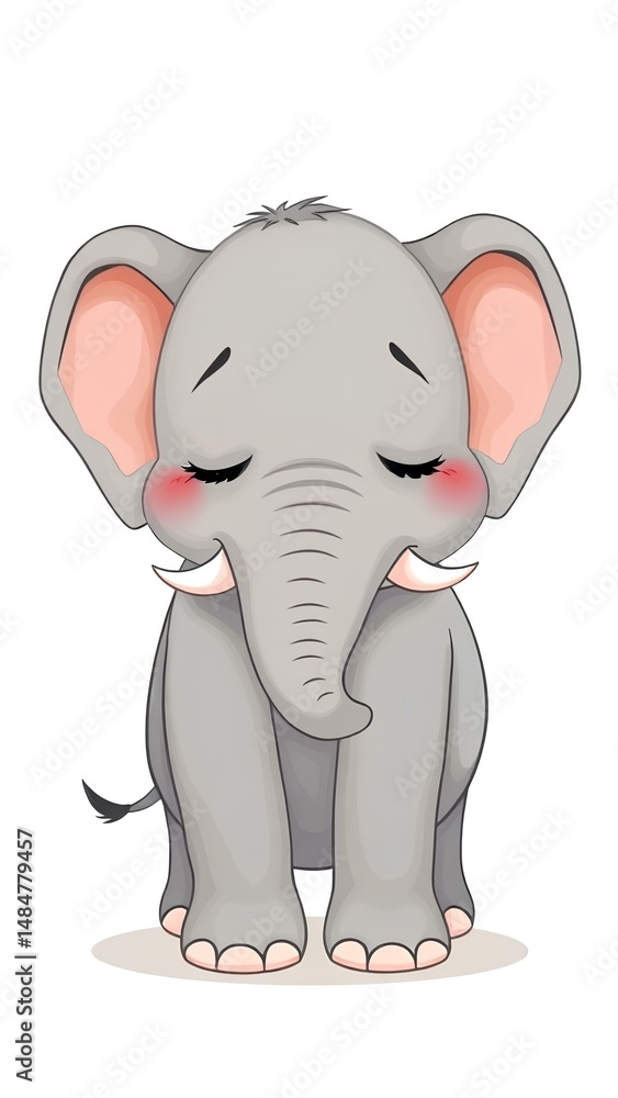 Naklejka premium Cartoon styled sad elephant baby isolated on white