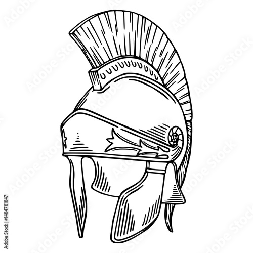 spartan helmet in vintage art style