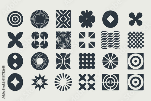 Brutalist Abstract Geometric Shapes and Grids.Minimal Icons on Beige, Graphic Design for Branding and Digital Art Vector Illustration